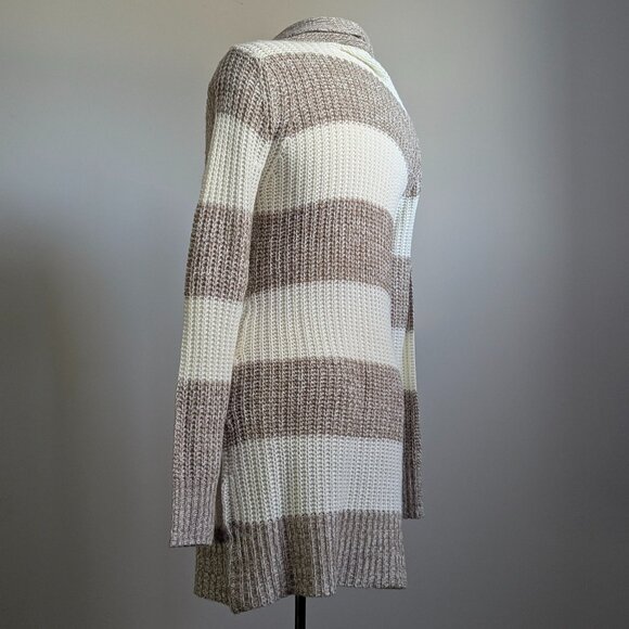 Lily Morgan Striped Turtleneck Sweater Knit Dress Pockets Taupe Cream LG - Picture 6 of 11